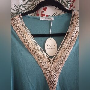 Naggoo Teal Top with Gold Accents